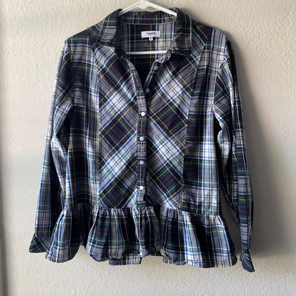 KENSIE Tartan Plaid Button Down Shirt size Medium